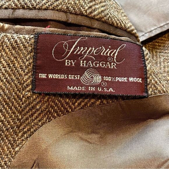 Imperial by Haggar  Men's Wool Sport Coat Brown Herringbone Size 44L - Picture 3 of 10